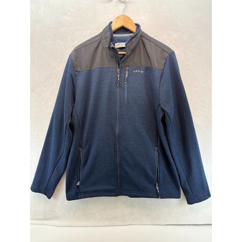 Orvis Jacket Mens Large Blue Fleece Full Zip Pockets Lightweight Outdoors